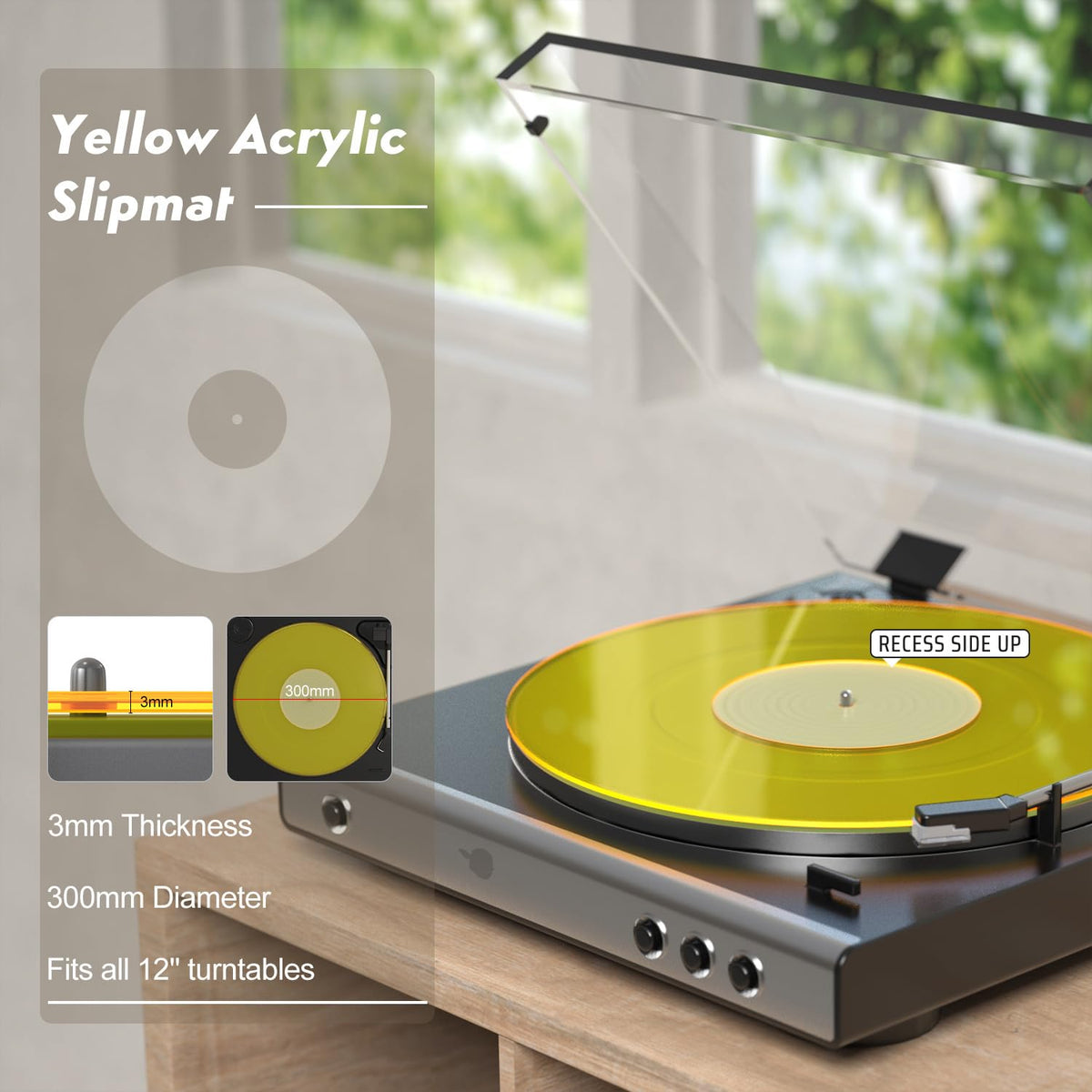 TAKMORK dust-free packaging protects the yellow acrylic slipmat during shipping.
