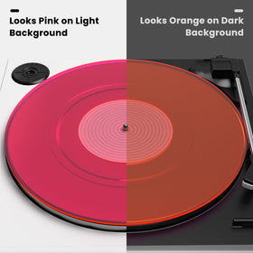 TAKMORK pink acrylic slipmat on a turntable delivering tighter bass.