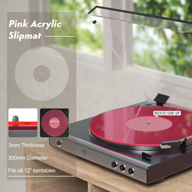 TAKMORK slipmat fits standard 12-inch turntables for 33/45 rpm playback.