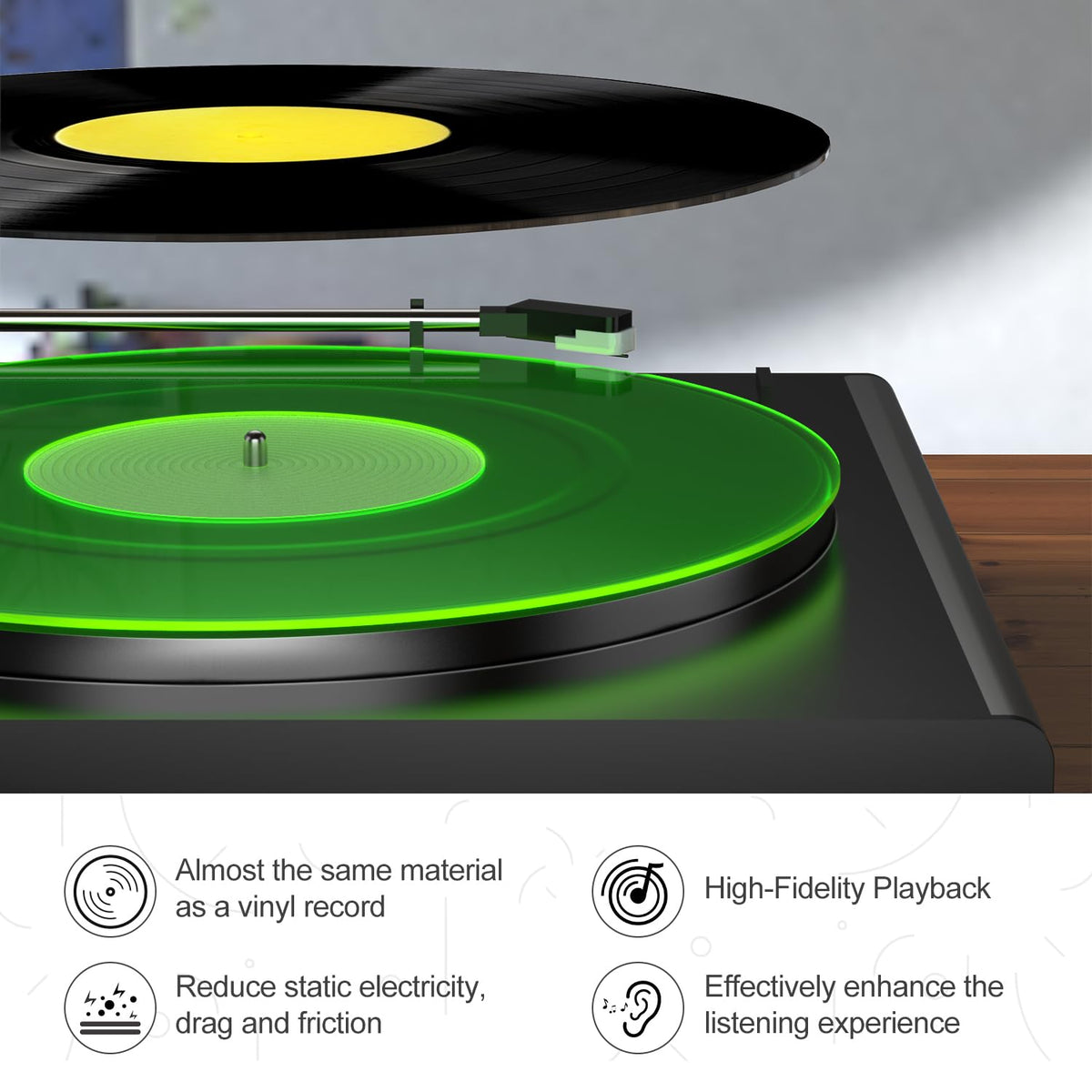 TAKMORK 12-inch slipmat fit — keeps records flat for cleaner output.