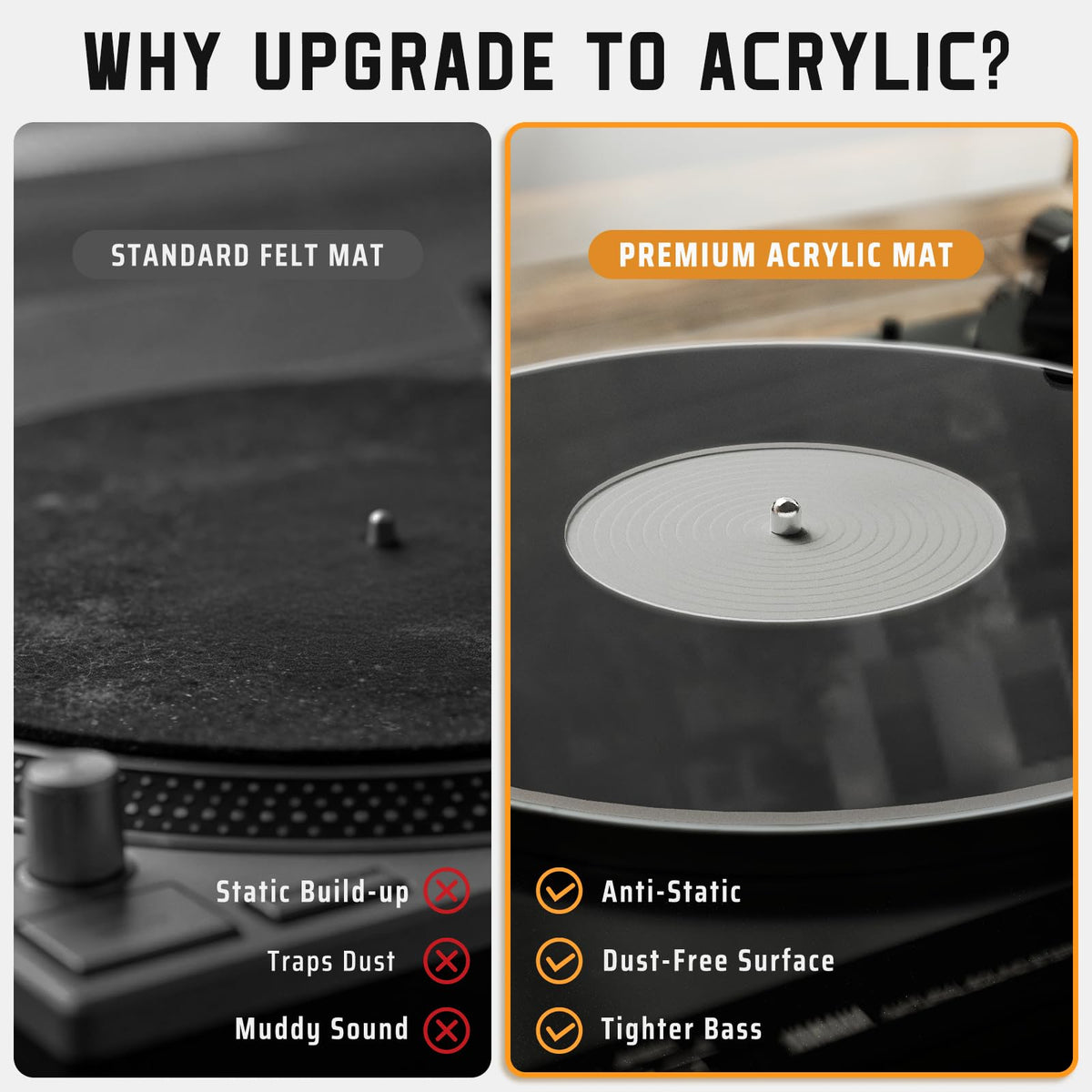 TAKMORK slipmat installed on a turntable demonstrates stable playback.