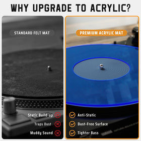 TAKMORK slipmat blue on turntable demonstrating stable flat playback