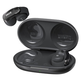TALIX AuraHalo G1 front packaging showing earbuds and charging case, reassuring purchase quality