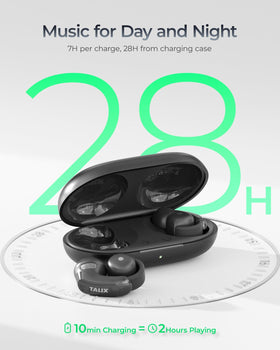 TALIX earbud next to hand for size-scale to show ultra-light 5.2g comfort