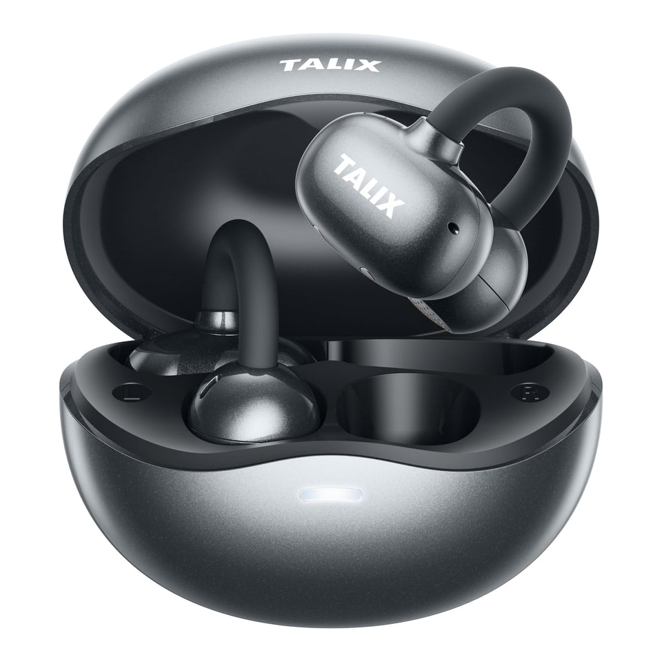 TALIX X6 open-ear earbuds front view for lightweight all-day comfort