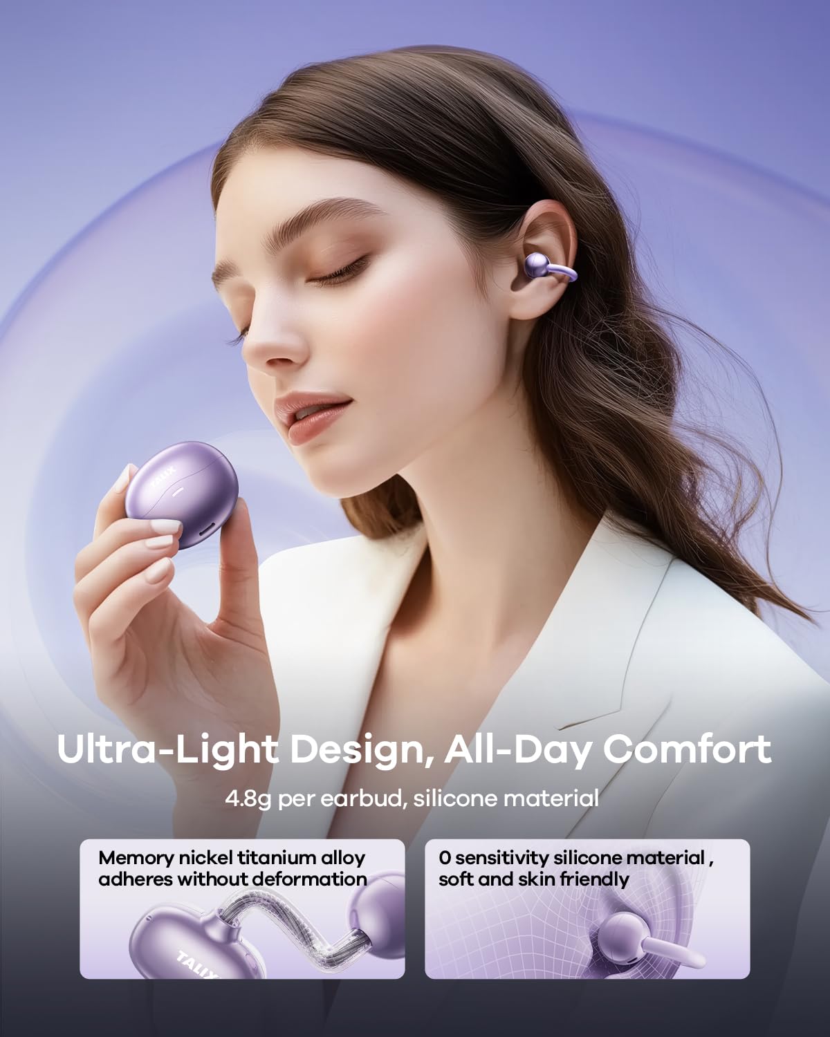 TALIX X6 side profile clipped on ear, demonstrates secure comfortable fit