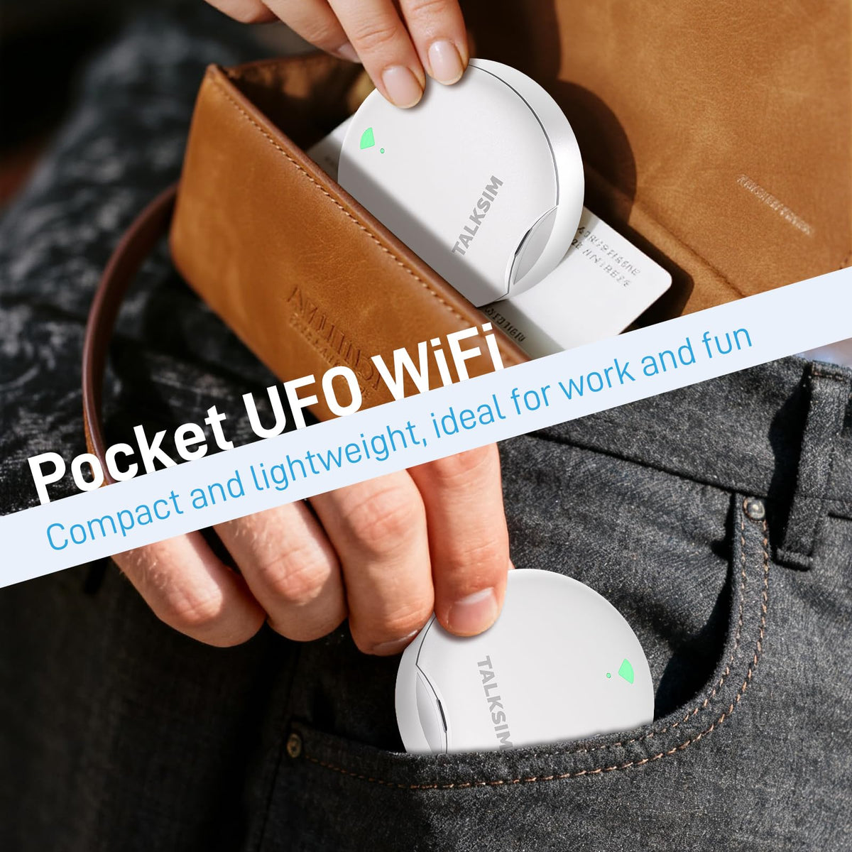 TALKSIM UFO connected to laptop and phone demonstrating reliable multi‑device use