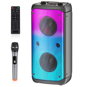 TAMPROAD 80W peak Bluetooth speaker shown in compact home/travel setup.