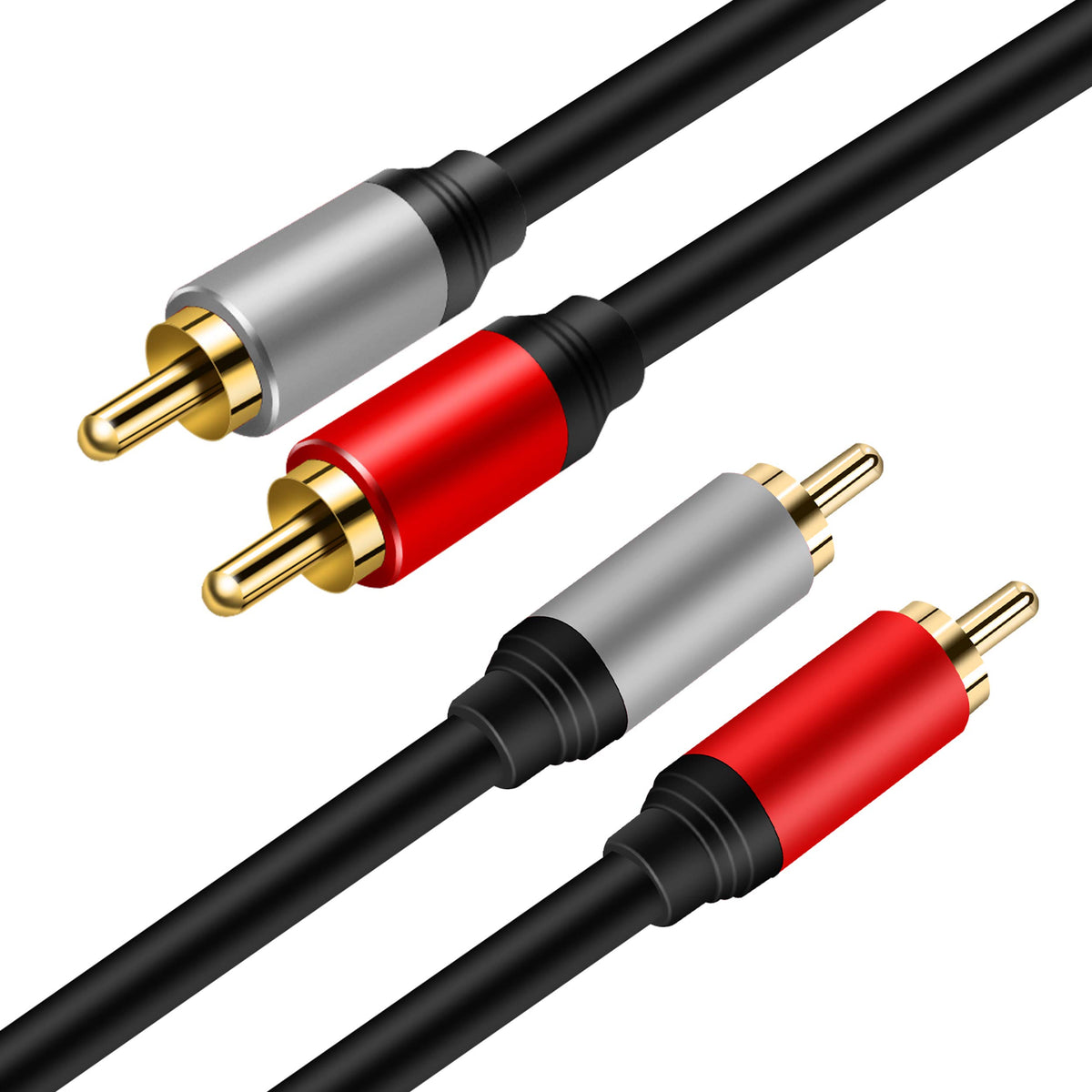 Tan QY 2RCA cable with color-coded ends for quick right and left connections