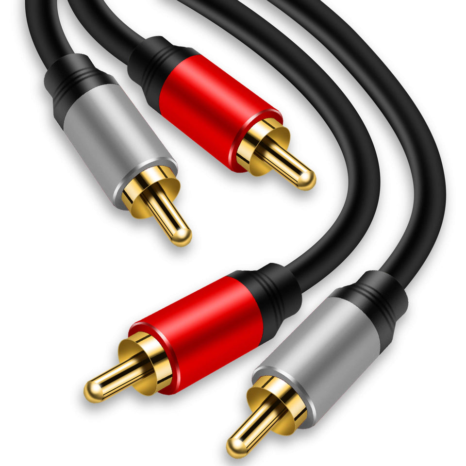 Tan QY 2RCA cable with gold-plated connectors for clear stereo audio