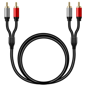 Tan QY 2RCA to 2RCA cable featuring molded strain relief for lasting durability