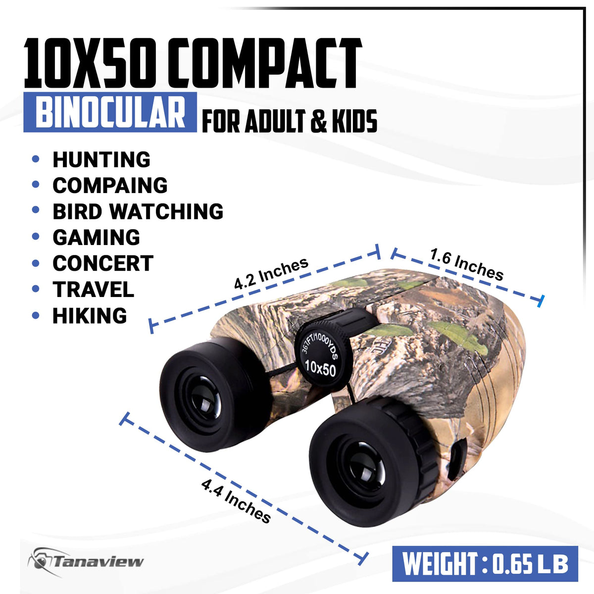 Tanaview lightweight, travel-friendly binoculars are easy to carry on hikes or cruises.