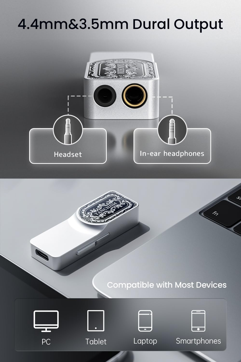 TANCHJIM Luna 4.4mm balanced output closeup demonstrates versatile earphone pairing