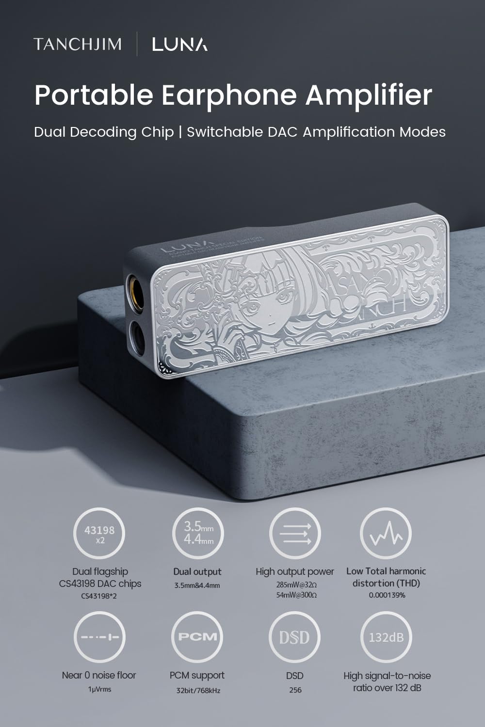 TANCHJIM Luna dual DAC chips closeup shows potential for high-resolution sound