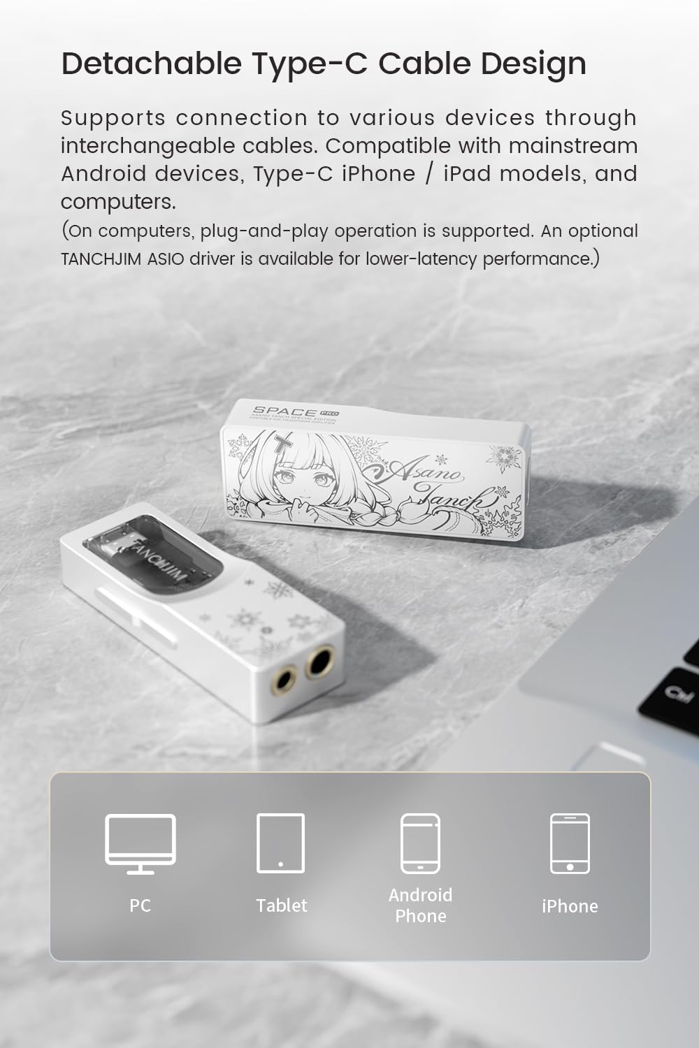 TANCHJIM Space PRO 3.5mm mic input with CTIA compatibility for mic-equipped earbuds.