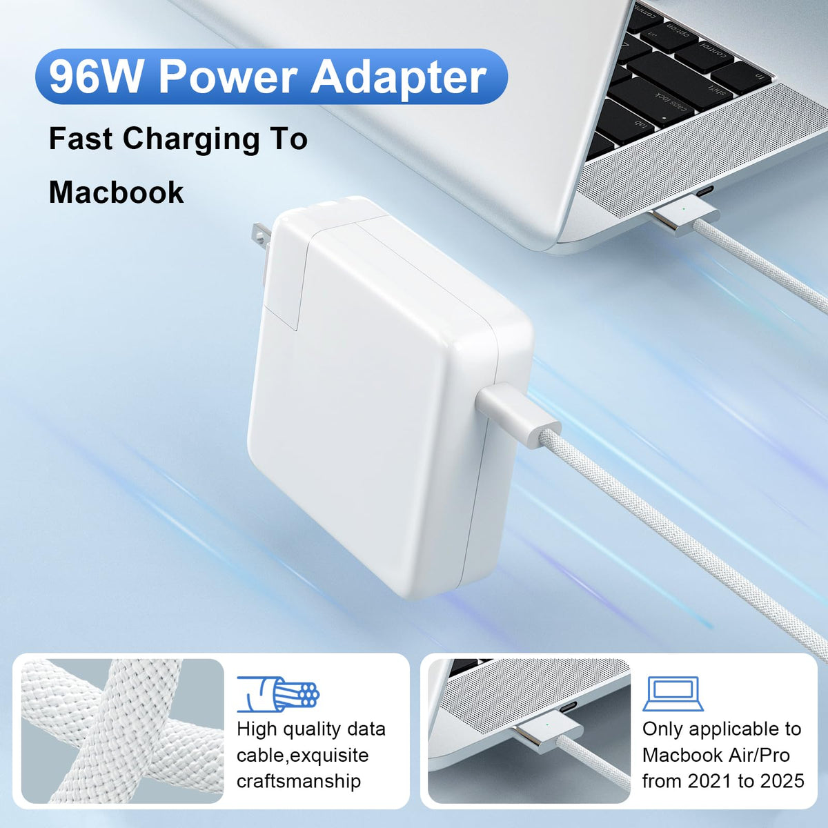 Tancold 6.6ft USB‑C to MagSafe 3 cable coiled neatly, providing long reach and tidy storage