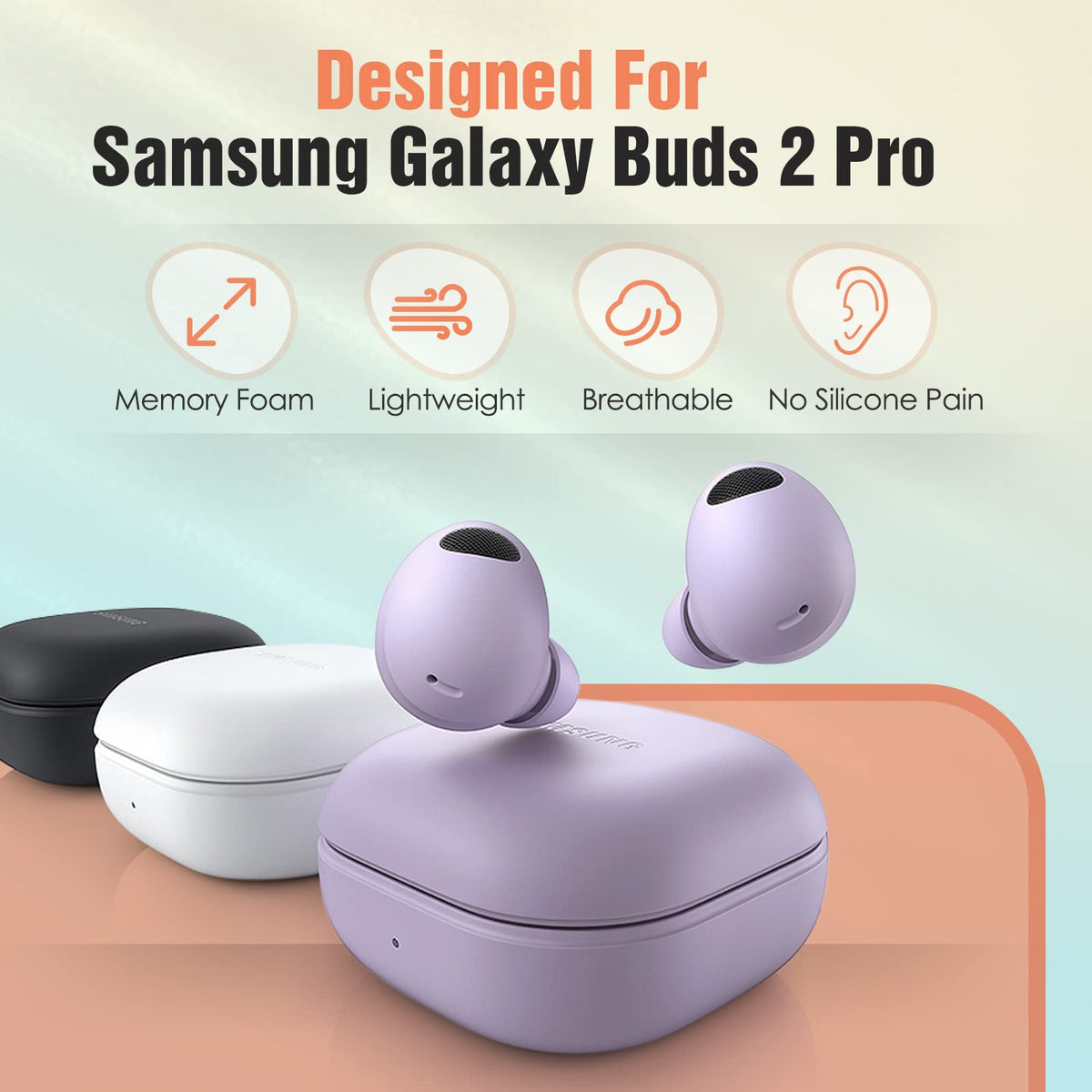 Tang Town memory foam tips for Buds 2 Pro fit in case with no removal.