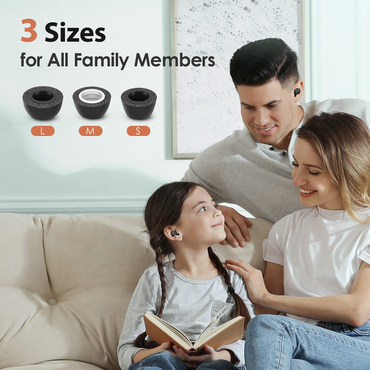 Tang Town memory foam tips anti-slip-design illustration emphasizes secure wear during activity.