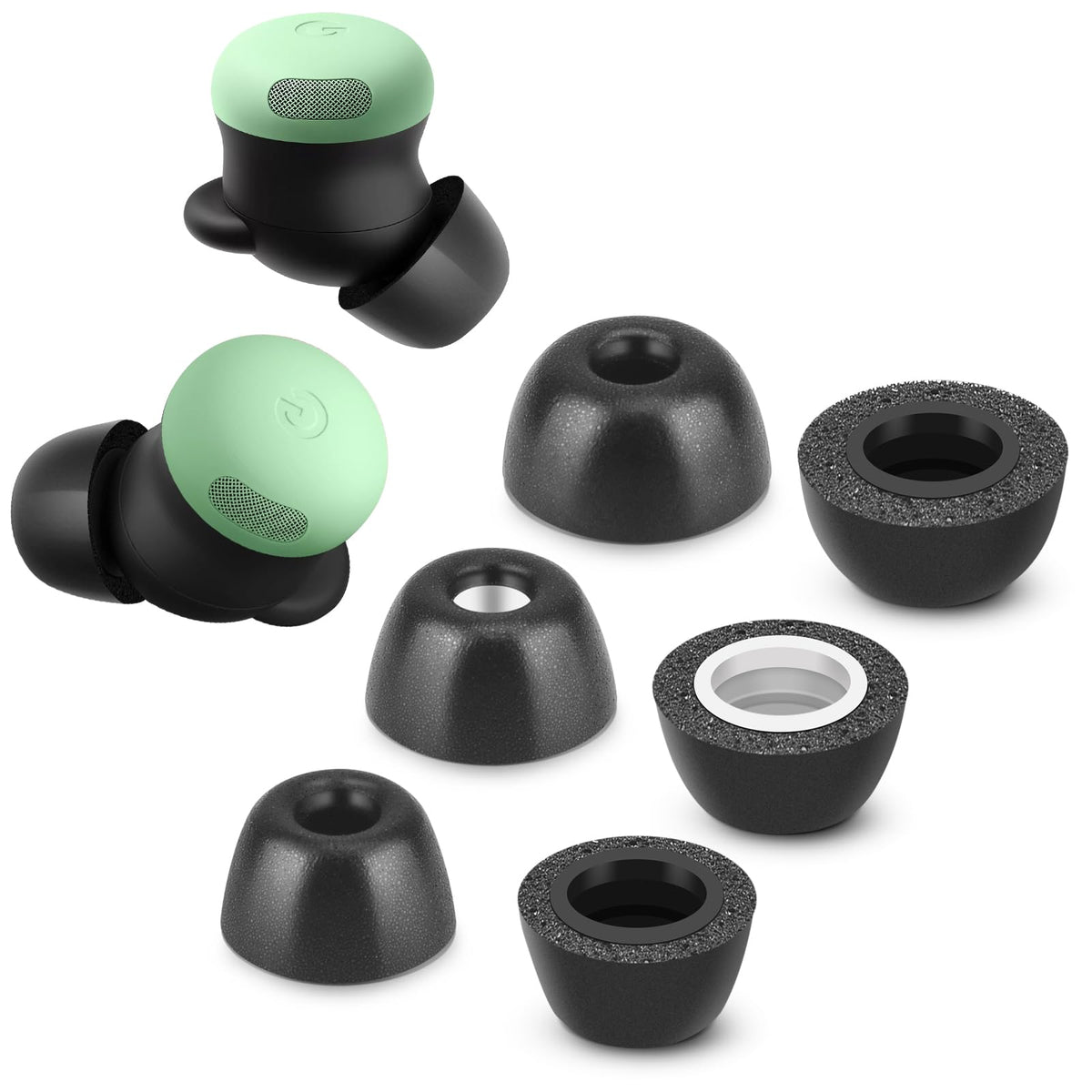 Tang Town memory foam tips for Pixel Buds Pro 2 with case-fit design for easy storage.