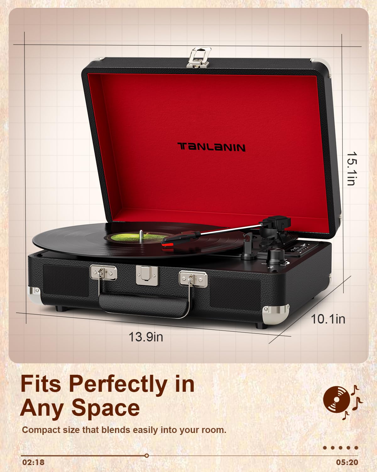 TANLANIN three-speed 33/45/78 RPM support for diverse records