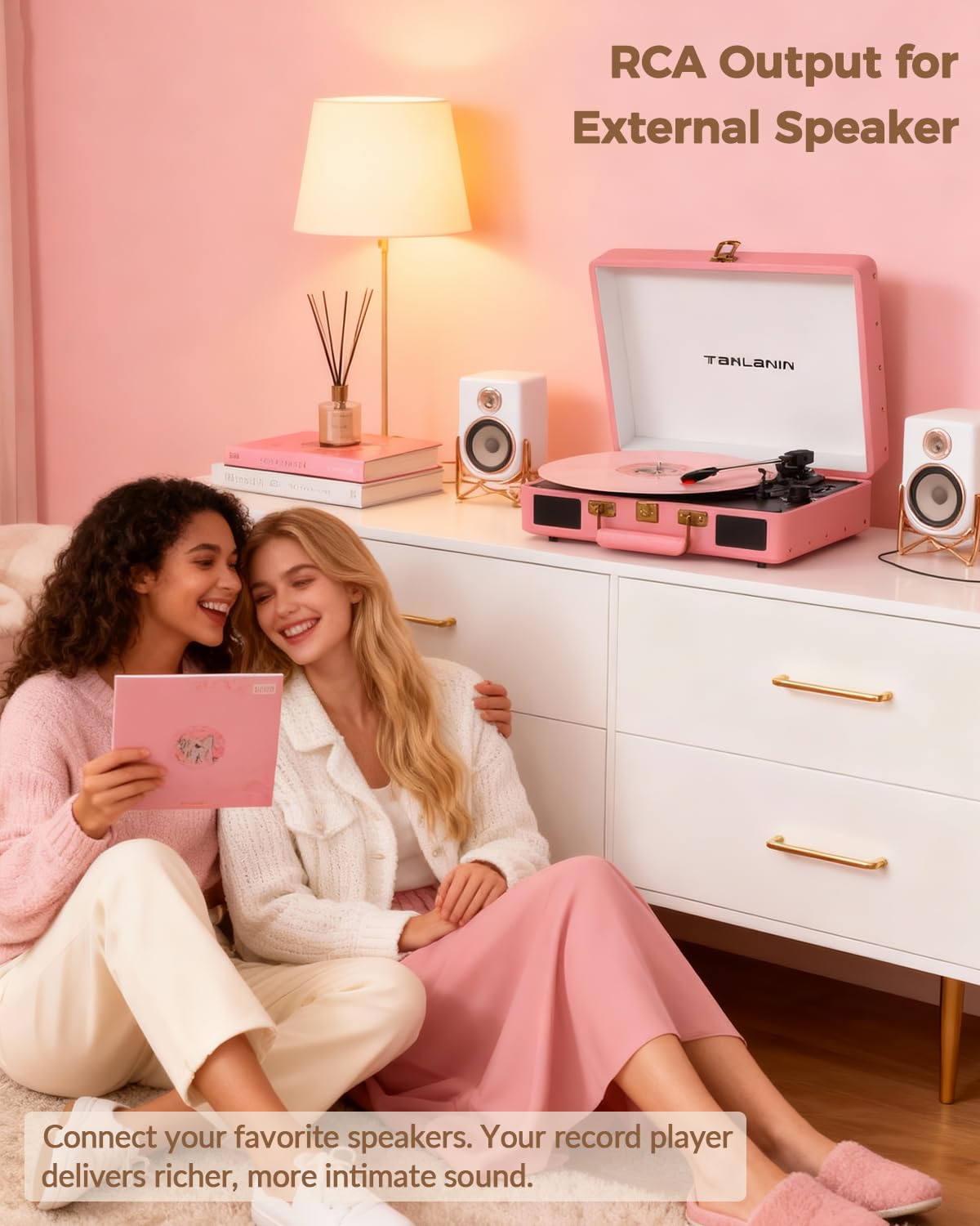 TANLANIN rear ports with AUX RCA and USB showing flexible connection options benefit
