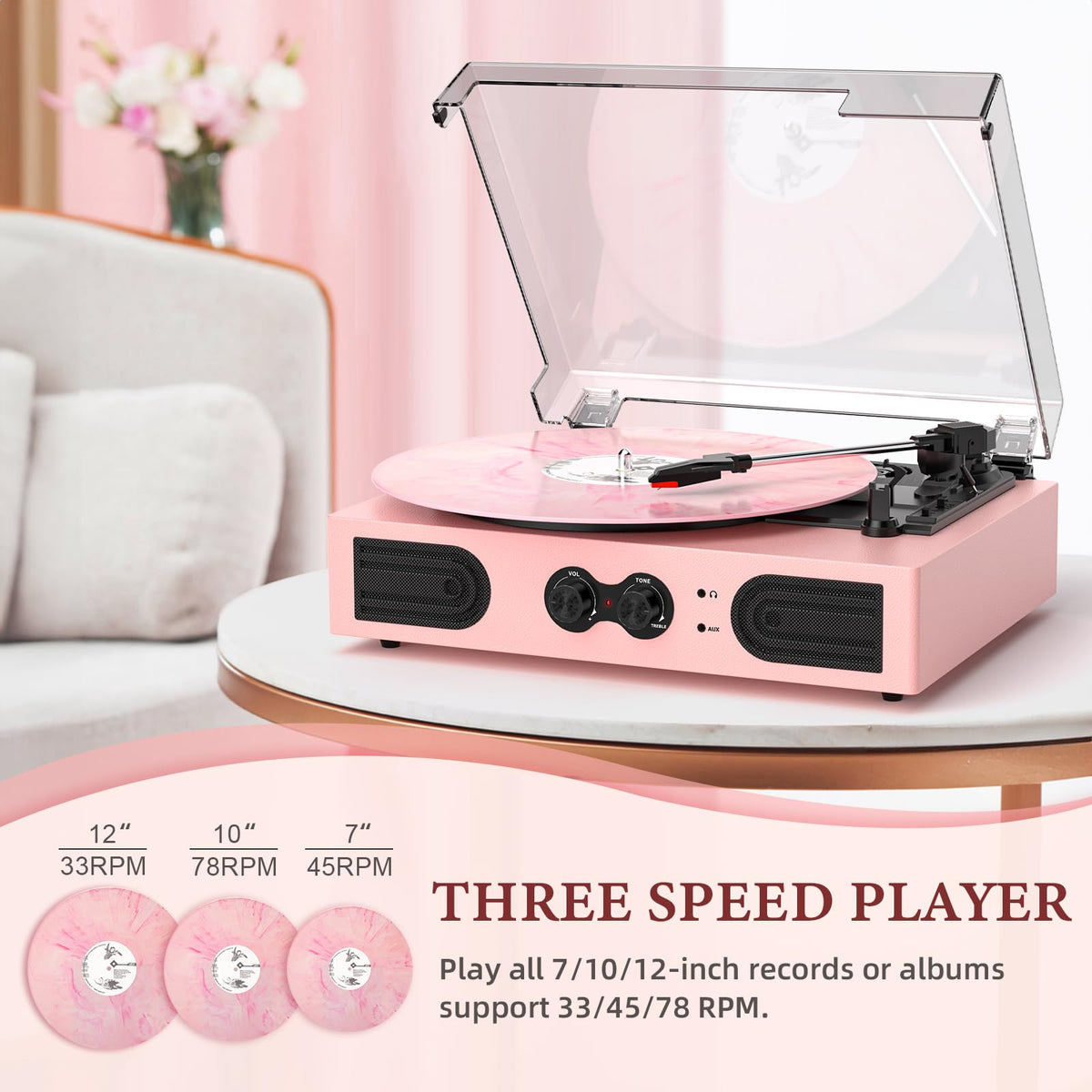 TANLANIN belt-driven design minimizes skipping for steadier playback.