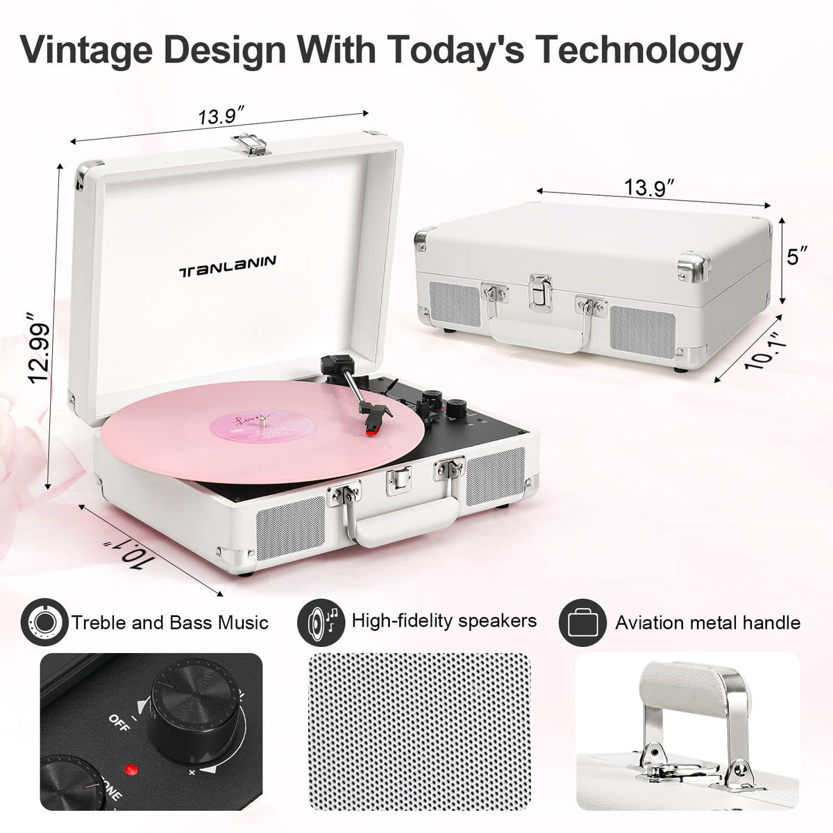 TANLANIN Bluetooth and AUX connections simplify wireless or wired listening.