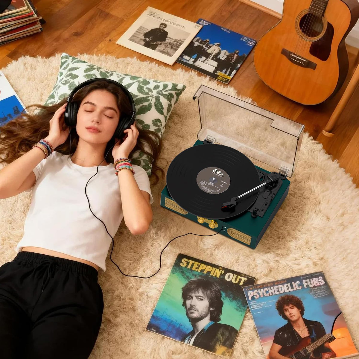 TANLANIN Bluetooth-enabled vinyl player streams from smartphones for wireless listening.