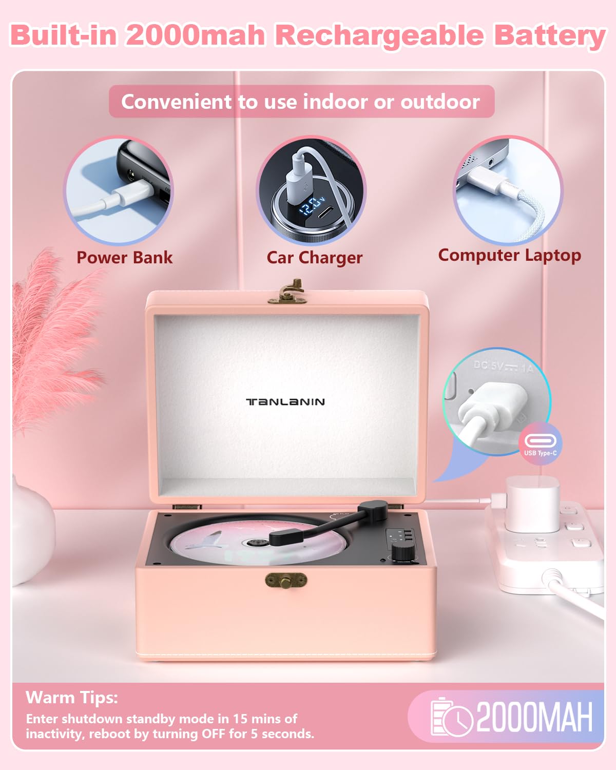 TANLANIN CD tray open with disc inserted, easy disc loading benefit shown