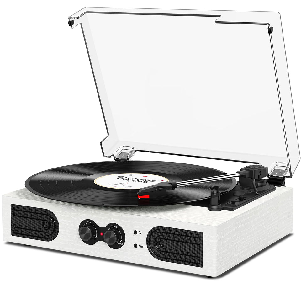 TANLANIN front view pink turntable showing vintage styling benefit of instant setup