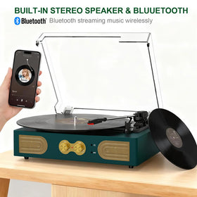 TANLANIN turntable with headphone jack for private listening.