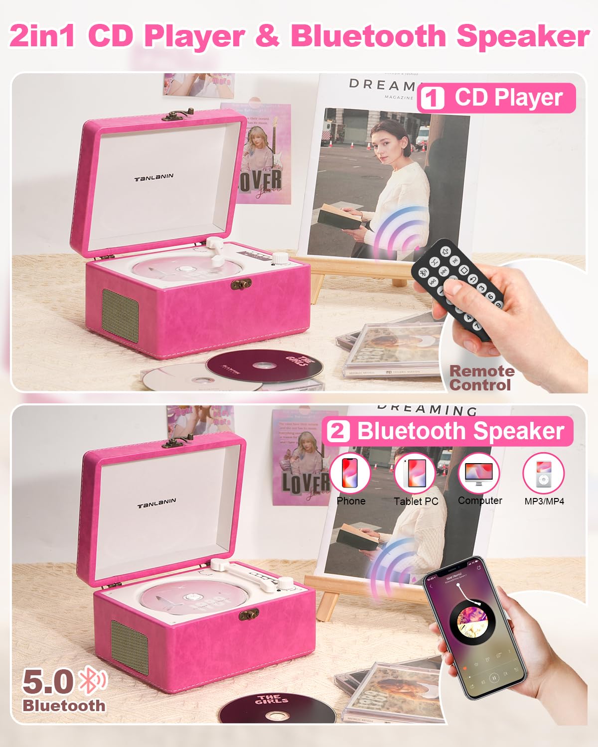 TANLANIN in use on desk lifestyle scene showing portable rechargeable convenience