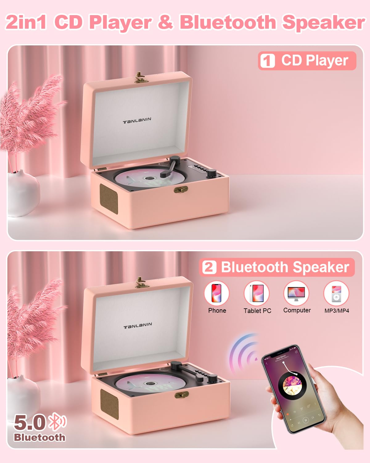 TANLANIN paired with a tablet streaming via Bluetooth, wireless convenience evident