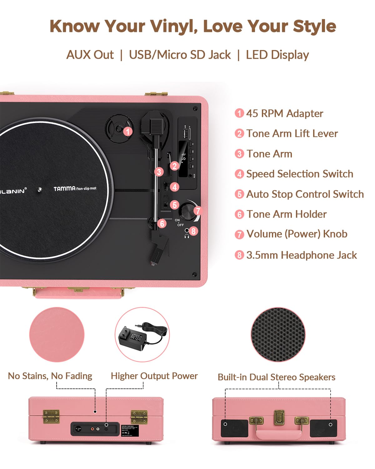 TANLANIN vinyl record spinning on platter showing stable belt-drive playback benefit
