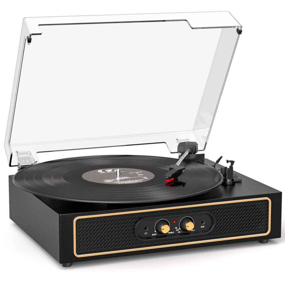 TANLANIN retro Bluetooth record player front view for wireless listening