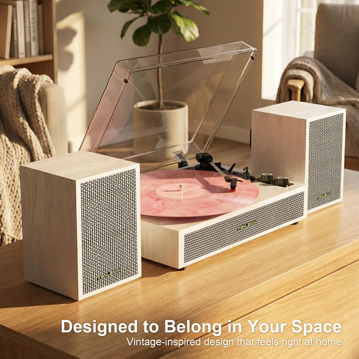 TANLANIN speaker grille close-up highlighting textured finish and clear stereo audio