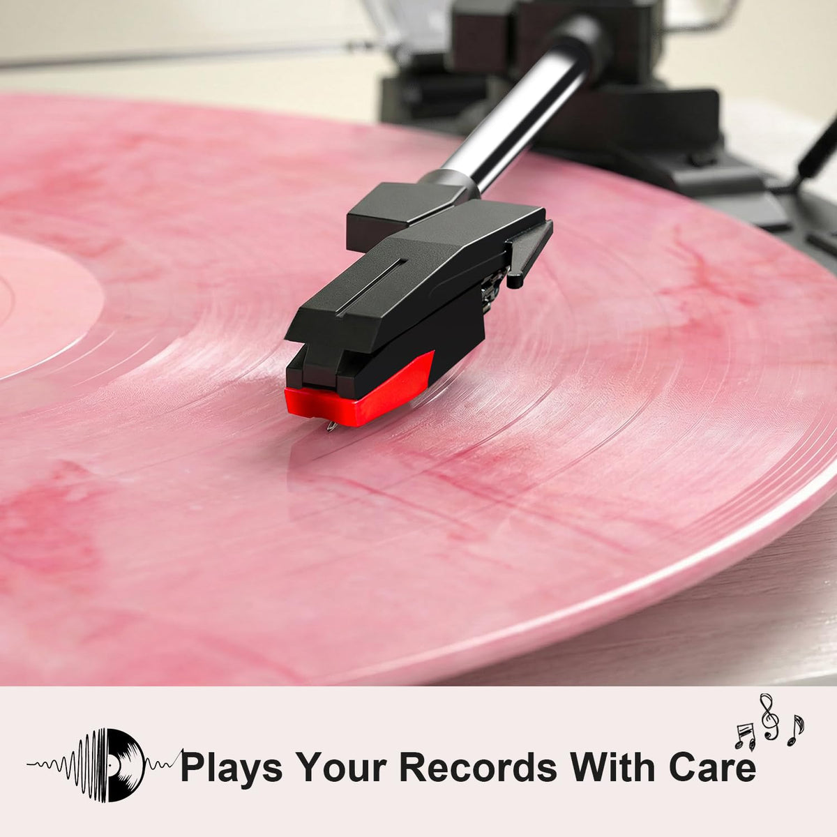 TANLANIN tonearm and cartridge closeup protecting records with gentle arm lifter