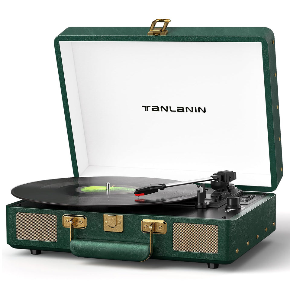 Tanlanin vintage 3-speed turntable in dark green offers warm vinyl sound