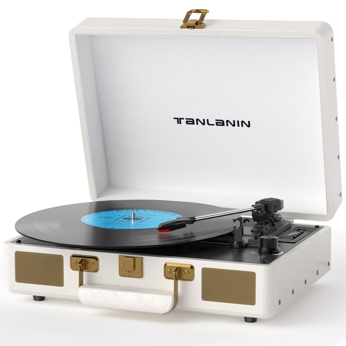 Tanlanin vintage 3-speed turntable in a portable suitcase for on-the-go listening.