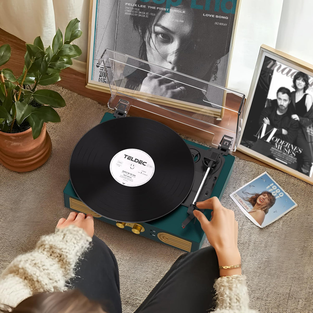 Tanlanin vinyl record player 3-speed control knobs for versatile playback