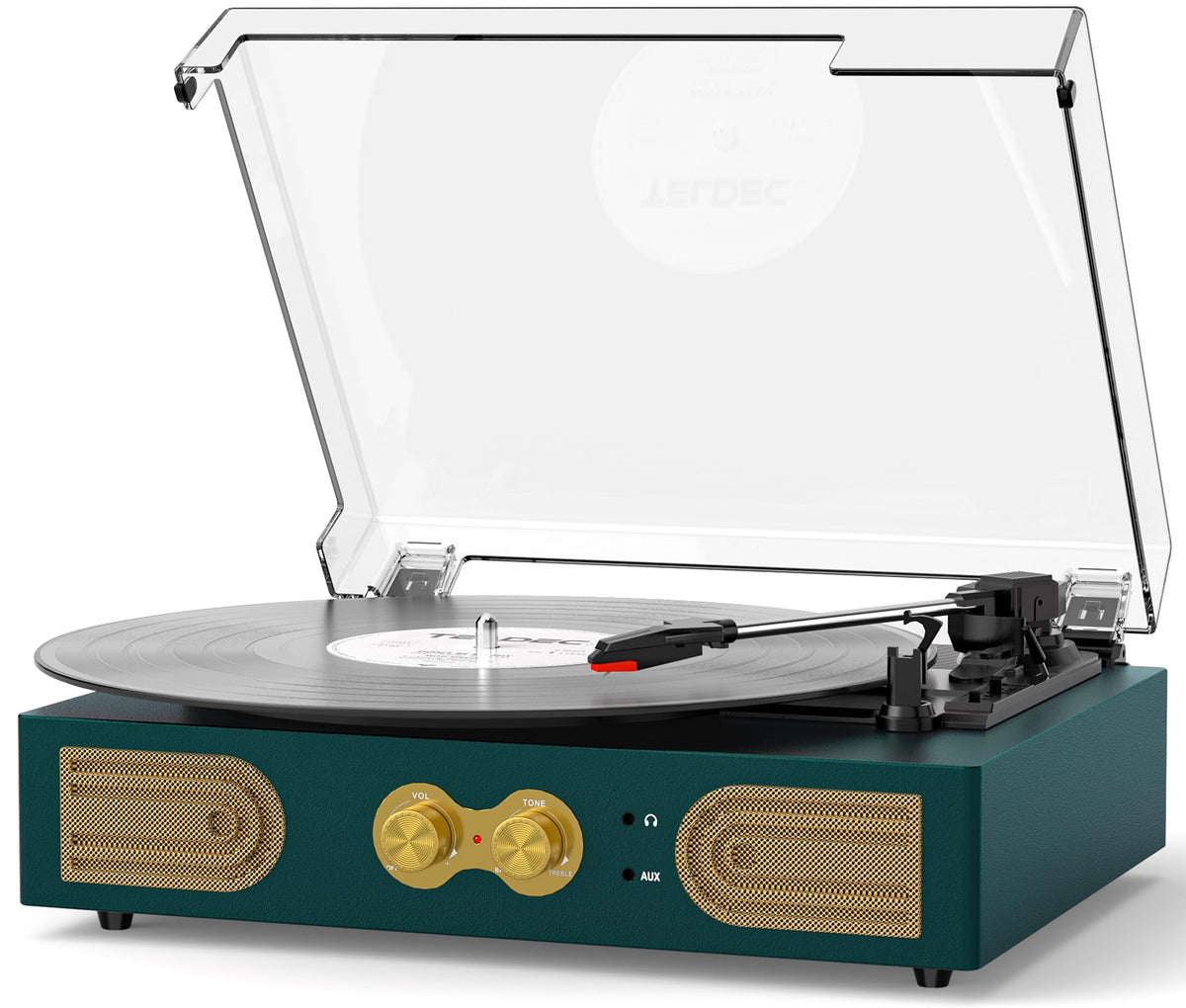 Tanlanin vinyl record player with built-in speakers front view delivers room-filling sound