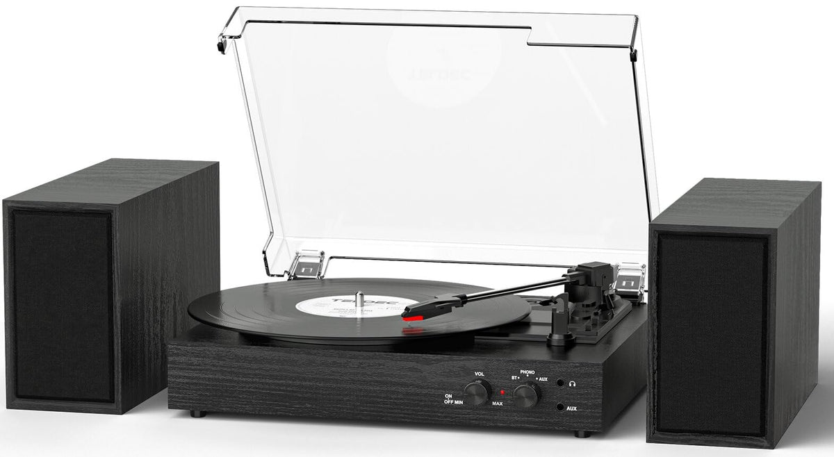 TANLANIN vinyl record player with dual speakers front view for vivid stereo sound