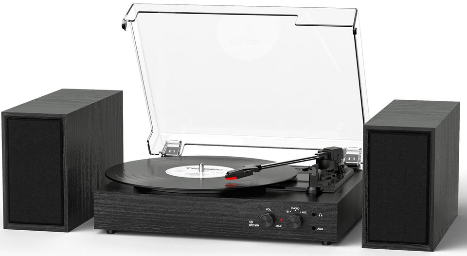TANLANIN vinyl record player with dual speakers front view for vivid stereo sound