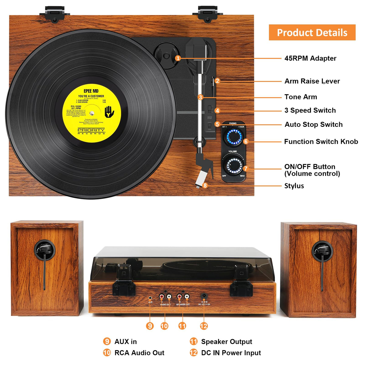 TANLANIN belt-drive mechanism minimizes vibration for smoother playback.