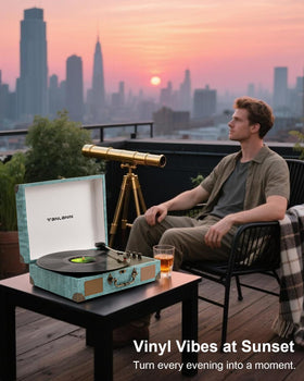 Tanlanin vinyl turntable built-in speakers offer ready-to-listen audio.