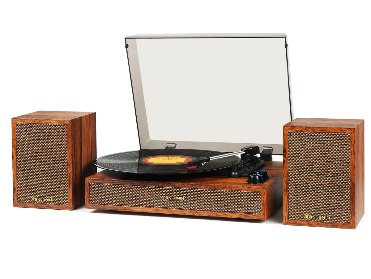 TANLANIN vinyl turntable in a wooden cabinet delivers classic aesthetics and warm analog sound.