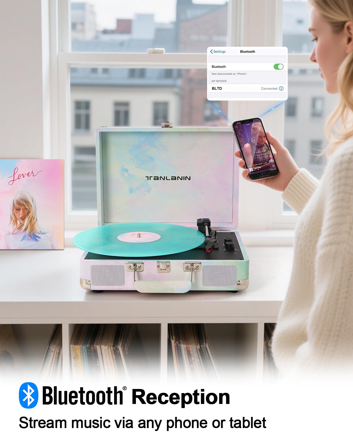 TANLANIN 3-speed turntable supports 33, 45, 78 RPM records