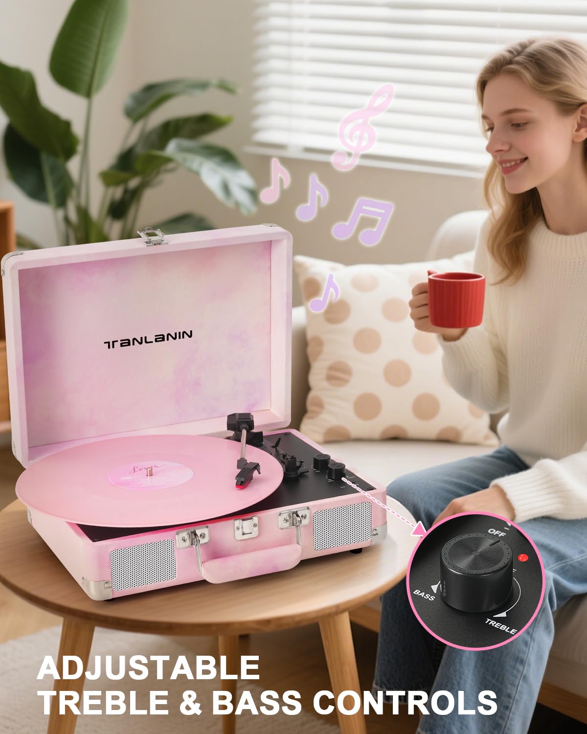 Tanlanin watercolor vinyl player supports 3 speeds for versatile playback.