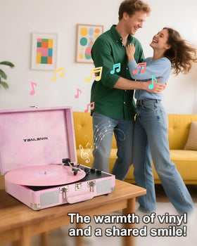 Tanlanin watercolor vinyl player RCA output to connect external speakers.