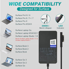 Tanmuct 65W Surface Pro Charger with long 10-foot cable for flexible charging